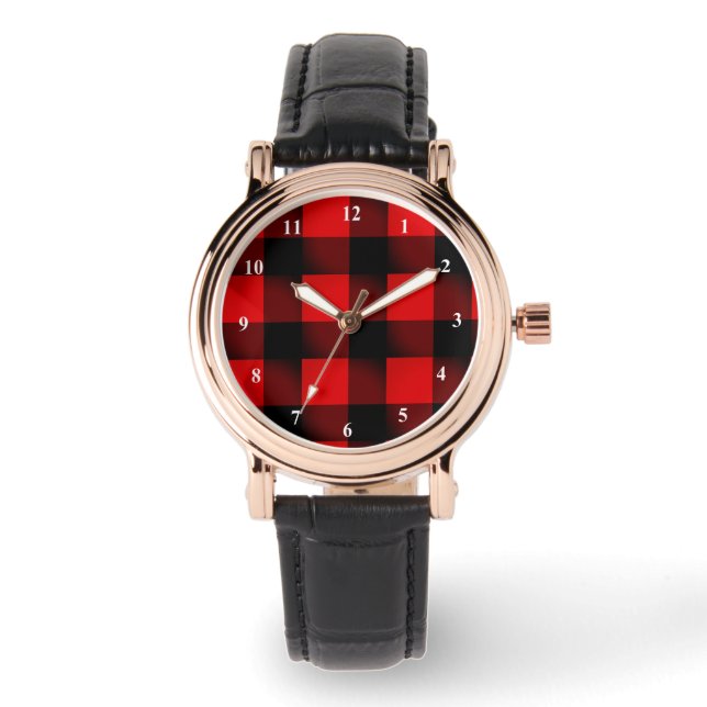 Pulsera Reloj de cuadros Búfalo Rojo Negro (Anverso)