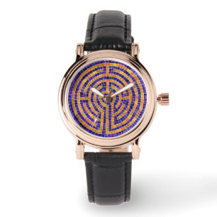 Pulsera Reloj de Cuero de Cuadrado Perfecto con Mosaico de