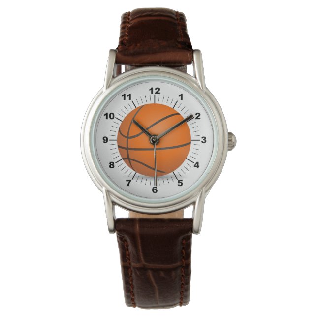 Pulsera Reloj de cuero marrón clásico de baloncesto femeni (Anverso)