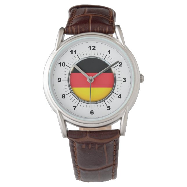 Pulsera Reloj de cuero marrón clásico de la bandera aleman (Anverso)