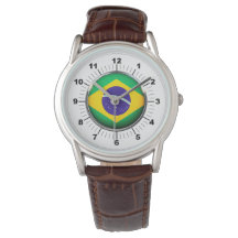 Reloj de cuero marrón clásico de la bandera de Bra