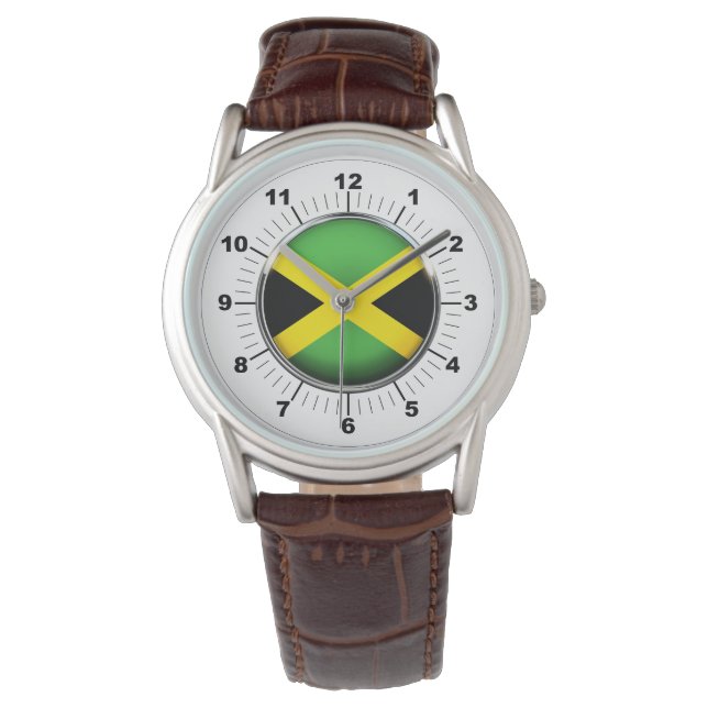 Pulsera Reloj de cuero marrón clásico de la bandera de Jam (Anverso)
