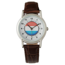 Pulsera Reloj de cuero marrón de la bandera de Luxemburgo 