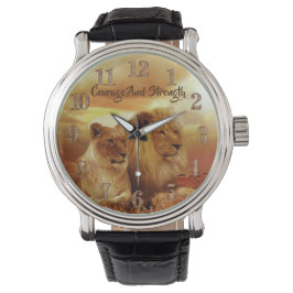 Pulsera Reloj de cuero marrón León y Leona audaz