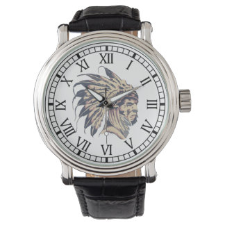 Pulsera Reloj de cuero nativo americano con números