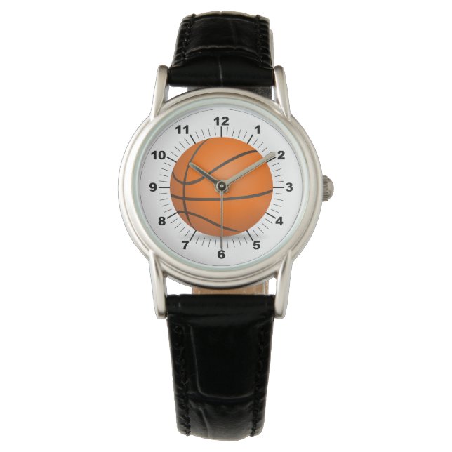 Pulsera Reloj de cuero negro clásico de baloncesto femenin (Anverso)