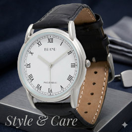 Pulsera Reloj de cuero negro clásico personalizado para ho