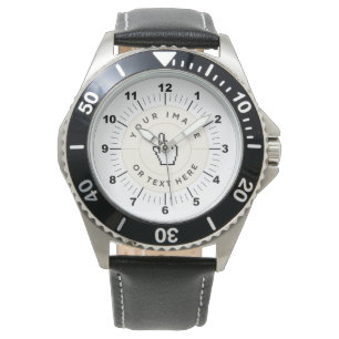 Pulsera Reloj de cuero negro de acero inoxidable para pers