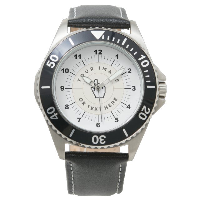 Pulsera Reloj de cuero negro de acero inoxidable para pers (Anverso)