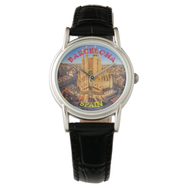 Pulsera Reloj de cuero negro de Barcelona (Anverso)