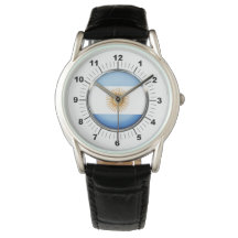 Reloj de cuero negro de la bandera argentina mascu