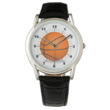 Reloj de cuero negro de la corona de baloncesto ma