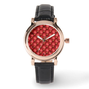 Pulsera Reloj de cuero rojo con diamantes y borlas de oro