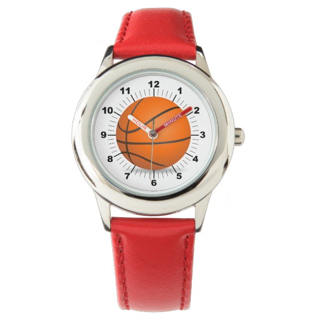 Pulsera Reloj de cuero rojo del baloncesto infantil (Anverso)