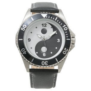 Pulsera reloj de cuero yin yang para hombres