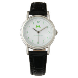 Pulsera Reloj de dama de gato personalizable en verde