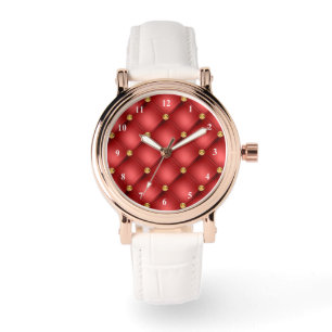 Pulsera Reloj de Diamantes Rojo Oro Aflorado