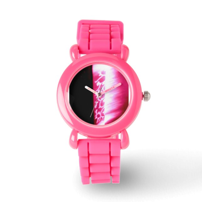 Pulsera reloj de diseño abstracto rosa y negro (Anverso)