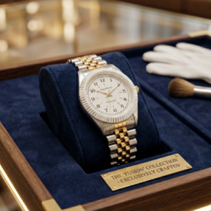 Pulsera Reloj de dos tonos oro y plata Bisel estriado