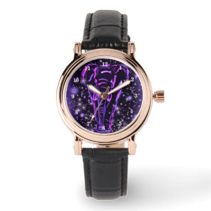 Pulsera Reloj de elefante en noche estrellada de púrpura r