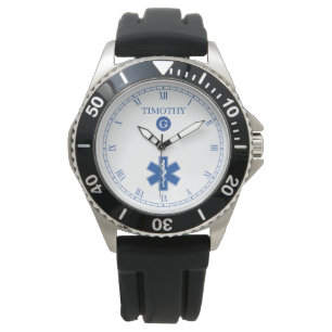 Pulsera Reloj de encargo del monograma de Blue White EMT