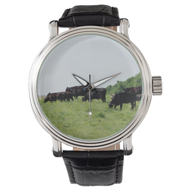 Pulsera Reloj de envolvimiento de cuero de ángulos negros  (Anverso)