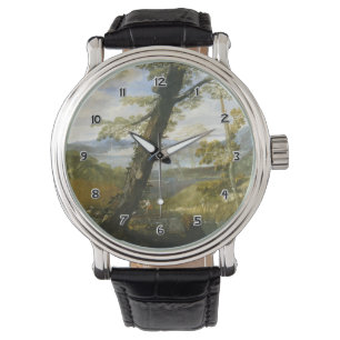 Pulsera Reloj de escritura de arte clásico del paisaje flu