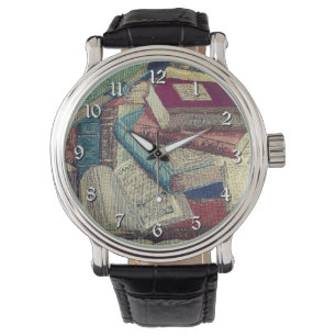 Pulsera Reloj de escritura de fondo de libros antiguos