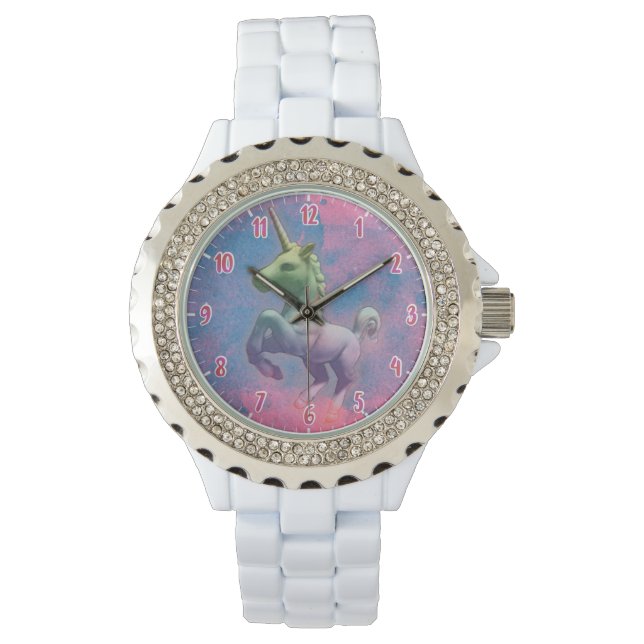 Pulsera Reloj de escritura de unicornio (rosa) (Anverso)