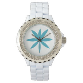 Pulsera Reloj de esmalte blanco con diseño Starburst