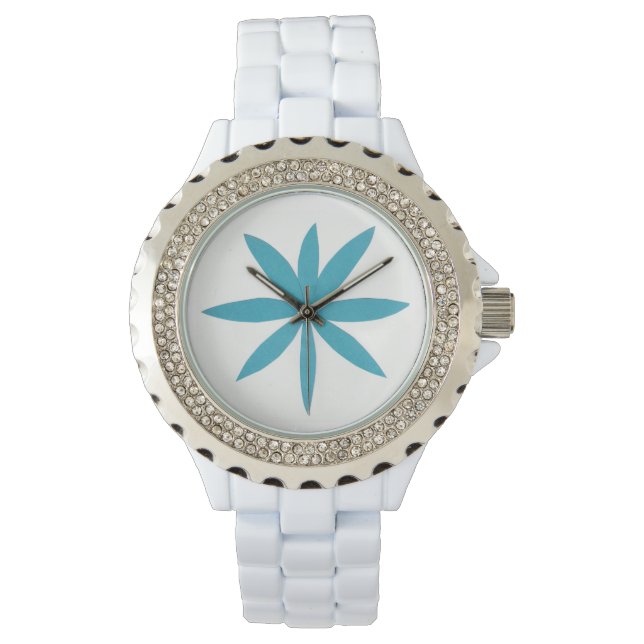 Pulsera Reloj de esmalte blanco con diseño Starburst (Anverso)