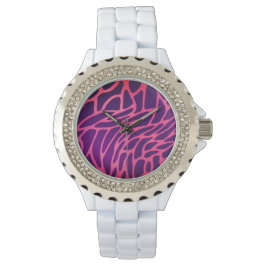 Pulsera Reloj de esmalte blanco con estrás rosa