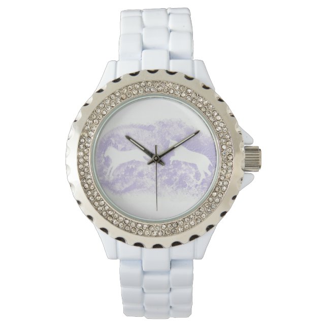 Pulsera Reloj de esmalte blanco con Lavender (Anverso)