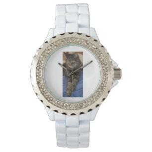 Pulsera Reloj de esmalte blanco Diamante de imitación de R