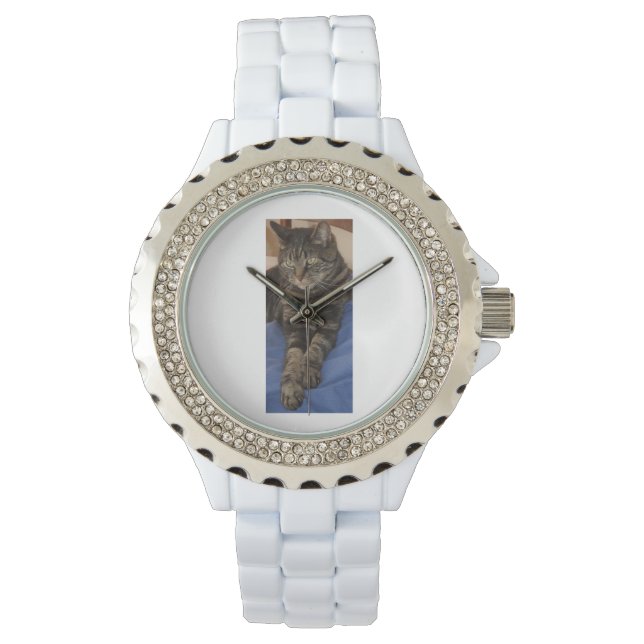 Pulsera Reloj de esmalte blanco Diamante de imitación de R (Anverso)