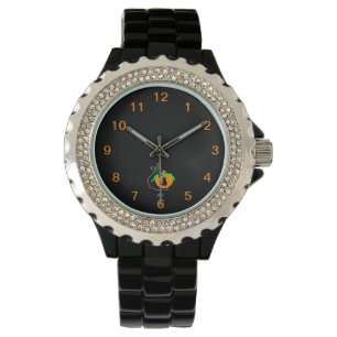 Pulsera Reloj de esmalte negro Diamante de imitación de ca