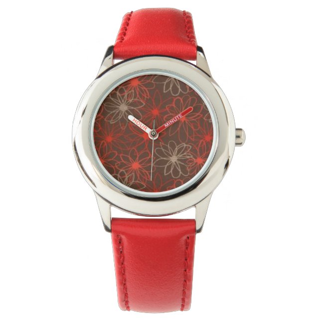 Pulsera Reloj de estampado floral rojo (Anverso)