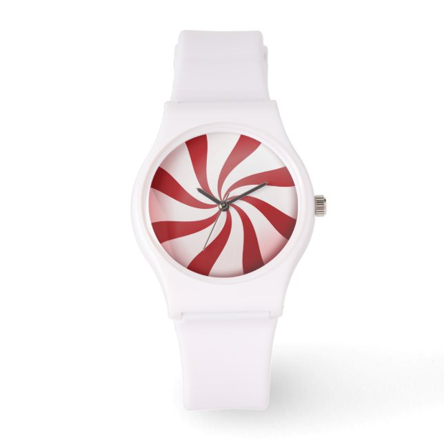 Pulsera Reloj de feriado de candys de menta roja y blanca (Anverso)
