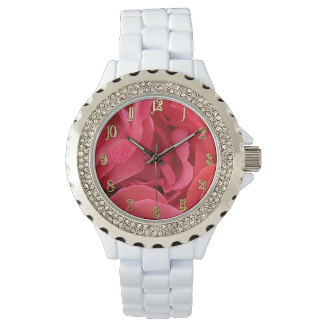Pulsera Reloj de flores de rosa roja (Anverso)