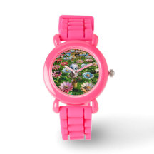 Reloj de flores robóticas rosa para niños