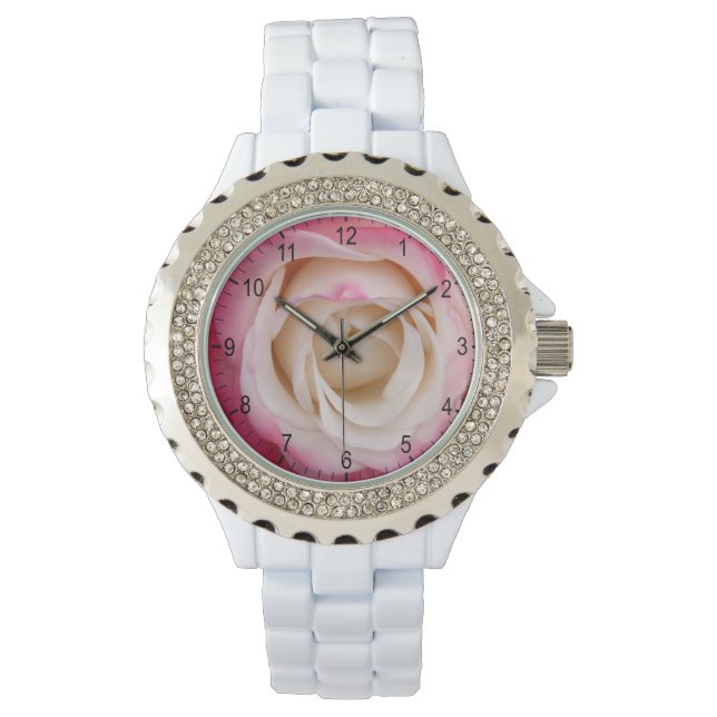 Pulsera Reloj de flores rosadas (Anverso)
