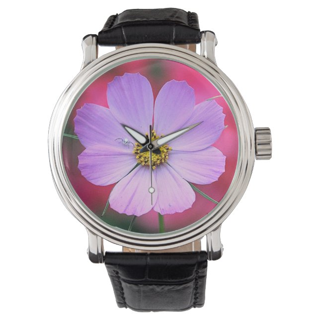 Pulsera Reloj de flores rosadas Cosmos (Anverso)