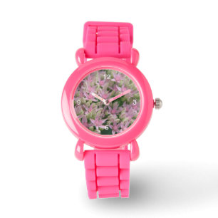 Pulsera Reloj de flores tropicales rosadas con números