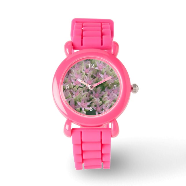 Pulsera Reloj de flores tropicales rosadas con números (Anverso)