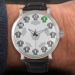Pulsera Reloj de fútbol - con Camisetas de rayas negras y 