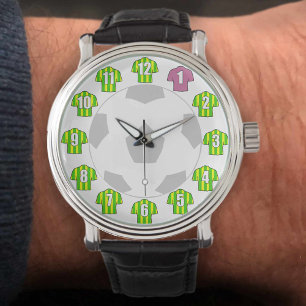 Pulsera Reloj de fútbol - con franja verde y amarilla