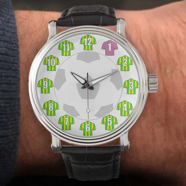 Pulsera Reloj de fútbol - con franja verde y amarilla (Subido por el creador)