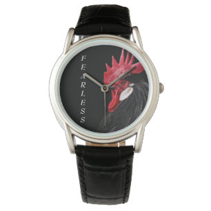 Pulsera Reloj de gallos negros/sin miedo de los hombres