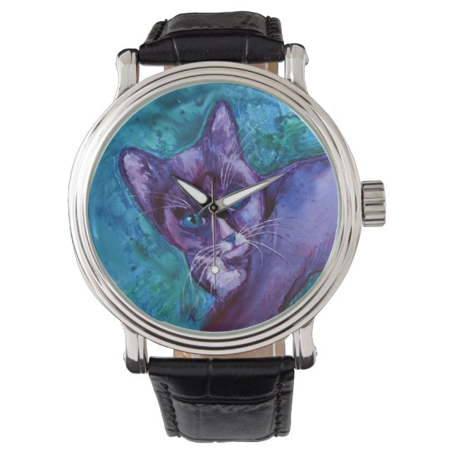Pulsera Reloj de gatitos "Tuxedo púrpura" (Anverso)