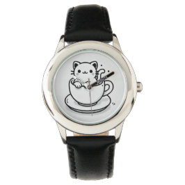 Pulsera Reloj de gato lindo en taza de té